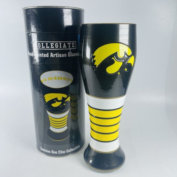 Iowa Hawkeyes Logo Artisan Hand Painted Pilsner Beer Glass 23 ounce Boelter - Picture 1 of 11